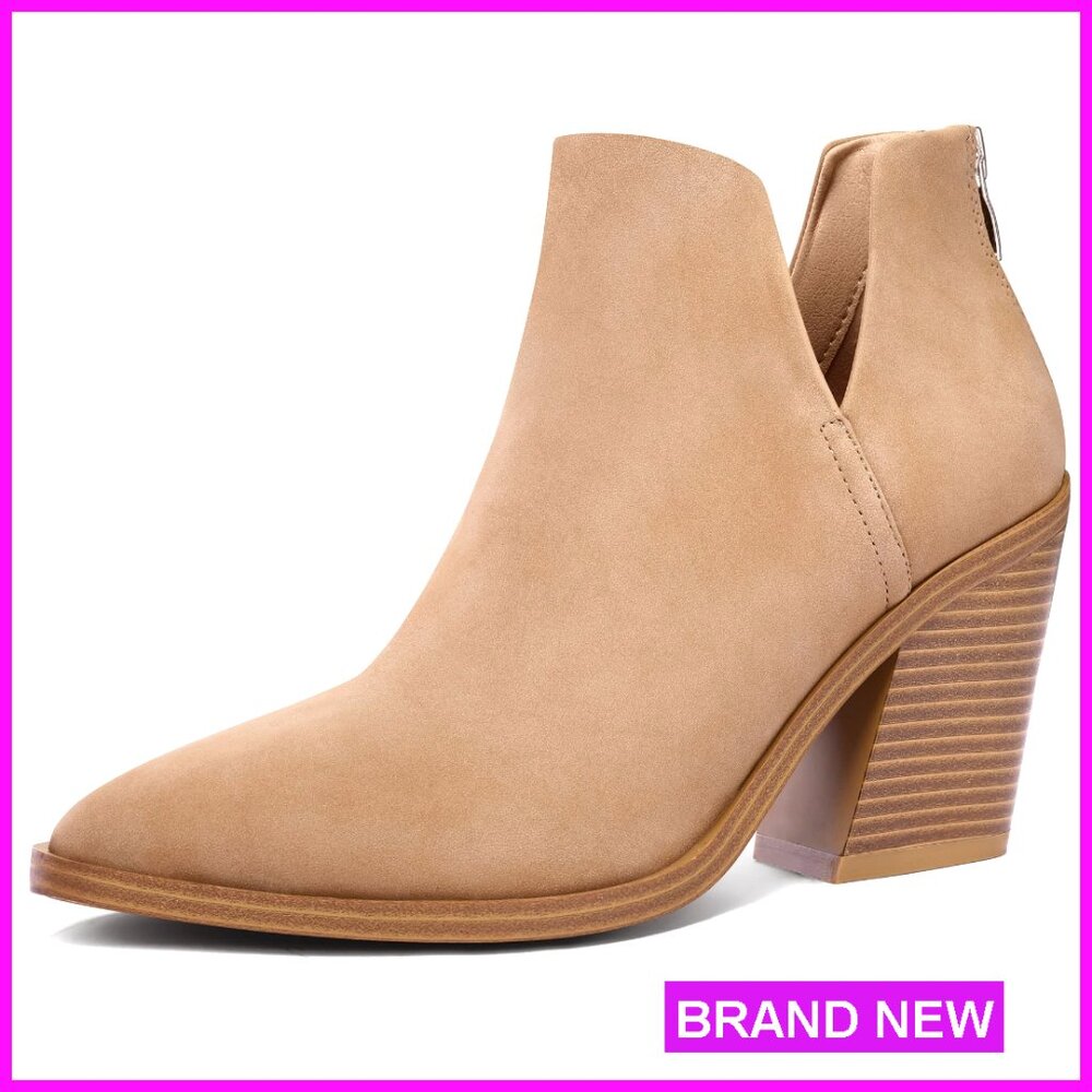 Pointed Toe Ankle Boots Slip On Cutout Chunky Heel Elegant Chic Y2k Style